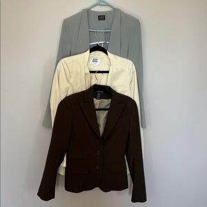 Lot of 3 Blazers - 1 brown, 1 cream & 1 grey